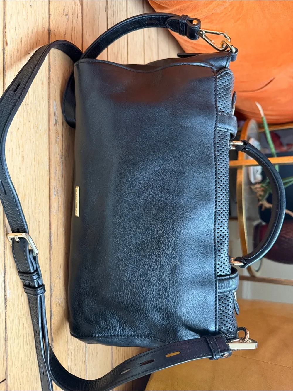Rebecca Minkoff Black Perforated Leather Messenger Bag